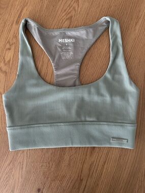Meshki Sage Green Ribbed Racerback Sports Bra